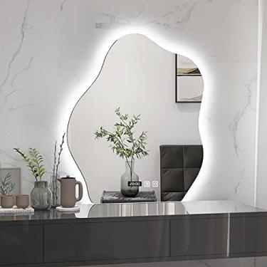 Imagem de Espelho de banheiro retroiluminado sem moldura com luzes espelho de parede maquiagem espelho anti-neblina espelho de vaidade regulável espelho de decoração montado na parede, interruptor de toque