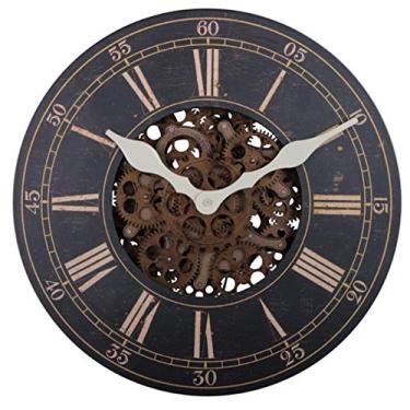 Imagem de U5GAAALPPQ9 Relógio de parede estilo europeu Roma Antique Wood Board Process Relógio de parede para casa, escritório, sala de estar, decoração de quarto, 46 cm