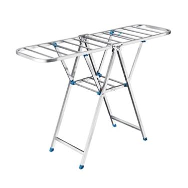 Imagem de 3FLQOOPP Cabide de roupas de aço inoxidável super rolamento sólido durável piso dobrável varanda interior varanda escorredor (cor: bronze, tamanho: médio)