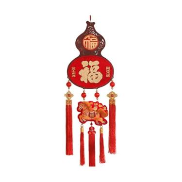 Imagem de Esquirla Pingente decorativo para o Ano Chinês de 2026, Ano do Cavalo, em formato de cabaça com borlas, ideal para decoração de porta de
