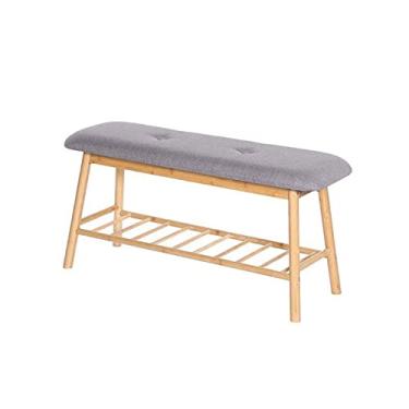 Imagem de 3FLQOOPP Sapateira para Entrada Banco Multifuncional Doméstico com Estofado Casa Sala de Estar Descanso Decoração de Casa Madeira Pé Redondo Banco de Sapatos Organizador de Prateleira (Cor: Gris