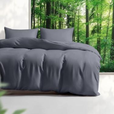 Imagem de Conjunto de capa de edredom Tencel, capa de edredom refrescante tamanho casal/queen para pessoas que dormem quentes, 100% eucalipto liocel, 3 peças, 1 capa de edredom com fecho de zíper (228 cm x 228