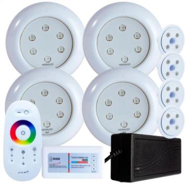 Imagem de Kit 4 Refletores Led 9w RGB ABS e Comando Iluminação Piscina Vinil - H