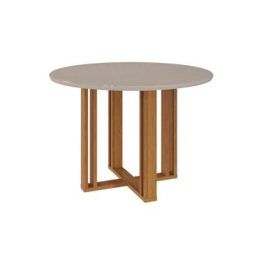 Imagem de Mesa Multiuso Cozinha Flora c/ Tampo Madeirado c/ Vidro 109X109cm Cinamomo/Off White - Cimol