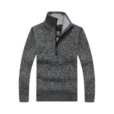 Imagem de Suéter Masculino Slim Fit De Lã Com Gola Alta E Meio Zíper, Quente E T