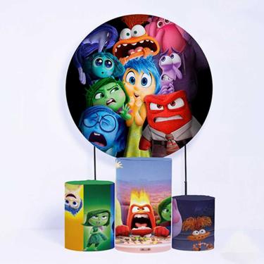 Imagem de Kit Painel de Festa Redondo de 1,30m e Trio de Cilindros Divertidamente - Fera Print