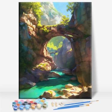Imagem de BLANCHARD SPRINGS CAVERNS ARKANSAS Tela emoldurada DIY Kit de pintura por números bar café caverna casa de banho parede banheiro varanda pátio decoração presente, 40,6 x 30,5 cm