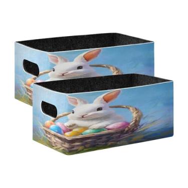 Imagem de xigua Conjunto de 2 caixas de armazenamento de coelhinho da Páscoa, cubo de armazenamento dobrável, organizador de cestas de armazenamento para livros, prateleiras, armário, lavanderia, berçário