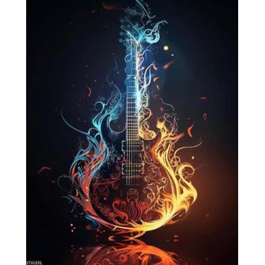 Imagem de XTXGERL Kit de pintura a fogo para guitarra elétrica por números, faça você mesmo, pintura acrílica, desenho, arte, adultos, iniciantes, 40,6 x 50,8 cm