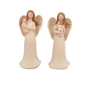 Imagem de Kit 2 Anjo Com Bebê No Colo Nude Barroco 11X5X3Cm Estátua