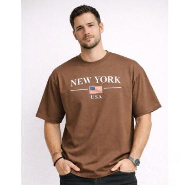 Imagem de Camiseta Masculina Oversized Malha Algodão Plus Size Estampa New York 
