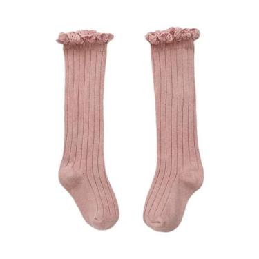 Imagem de Meias De Algodão Macio Com Renda E Flores Para Meninas, Até O Joelho, 