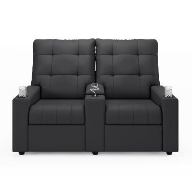 Imagem de Poltrona Reclinável Para Cinema Parma 2 Lugares Baú USB Veludo Cinza FH1 - D'Rossi