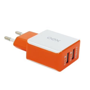 Imagem de Carregador De Tomada Com Duas Entradas Usb Oex Cg201 - Laranja