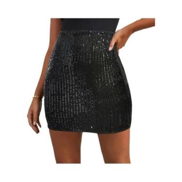 Imagem de Saia Mini Feminina De Cintura Alta Com Lantejoulas Douradas, Pretas E 
