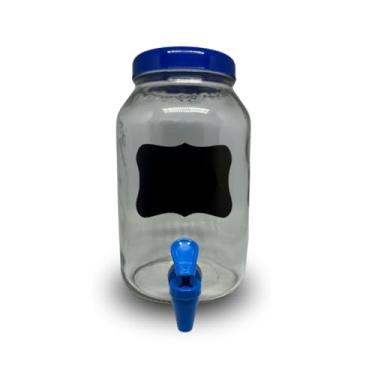 Imagem de Suqueira De Vidro Unica Capacidade. 3 Litros De Vidro + Adesivo lousa e giz - Kombucha ou Eventos(AZUL)