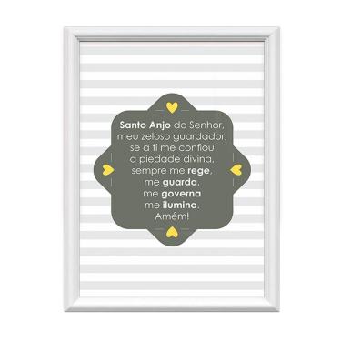 Imagem de Quadro Decorativo Santo Anjo Do Senhor Listrado Amarelo 34x44cm