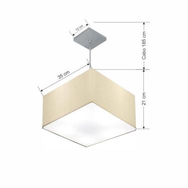 Imagem de Lustre Pendente Quadrado Md-4020 Cúpula Em Tecido 21/35x35cm Algodão Crú - Bivolt
