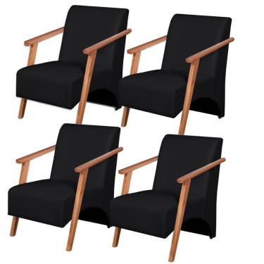 Imagem de Kit 4 Poltronas Venus 1 Lugar Braço Madeira Maciça Courino Unidecor Preto