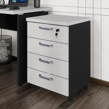 Imagem de Gaveteiro De Escritório 46cm Com Chave 4 Gavetas E Rodízios Multimóveis Cr25303 Cinza Preto