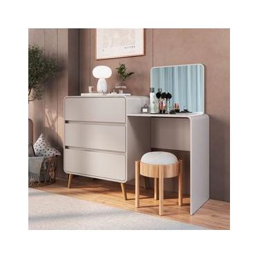 Imagem de Cômoda Penteadeira 3 Gavetas Curve Bege Dunas Completa Móveis