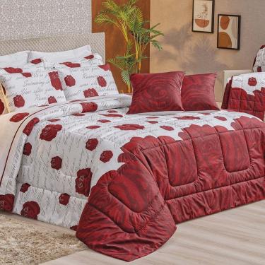 Imagem de Kit Edredom Craft Casal Queen Dupla Face 5 Peças Percal 200 Fios 100% Algodão - Estampa Roses