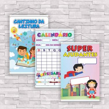 Imagem de kit com 3 Banner Educativo Ajudantes, Calendário e Leitura 70x55cm - C