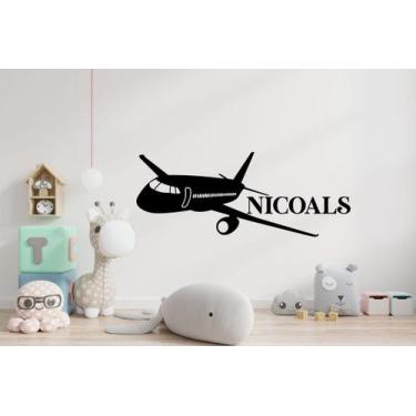 Imagem de Adesivo de parede  avião infantil - Ambiente dekorado, 50cm, preto