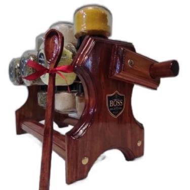 Imagem de Porta temperos em madeira maciça 12 potes + colher dosadora de Tempero