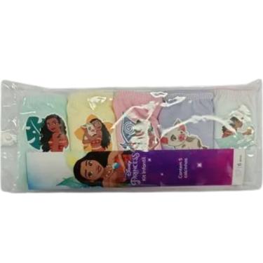 Imagem de Kit 5 Calcinhas Infantil Princesas Disney Moana Branco com Rosa e Verde 100% Algodão
