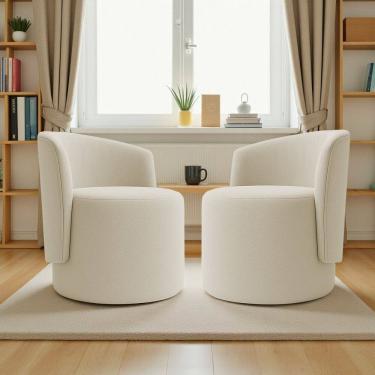 Imagem de Kit 2 Poltronas Aura Decorativas Orgânicas Bouclé Premium Luxo Para Sala Recepção Formato Cilíndrico Design Escultural