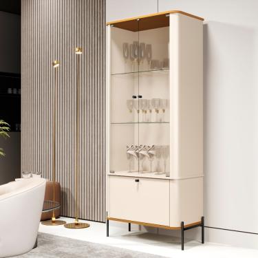 Imagem de Cristaleira com Vidro 3 Portas e Pés Em MDF Tucupi JB Móveis - Off/Nature/Preto