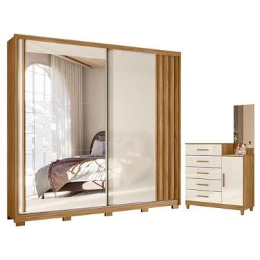 Imagem de Guarda Roupa Casal Dhara e Cômoda Lisboa Freijó Off White - Moval