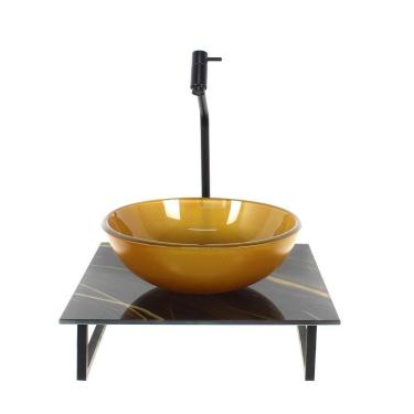 Imagem de Kit Cuba Vidro Redonda 10Mm Tampo Vidro 40Cm X 40Cm Mármore