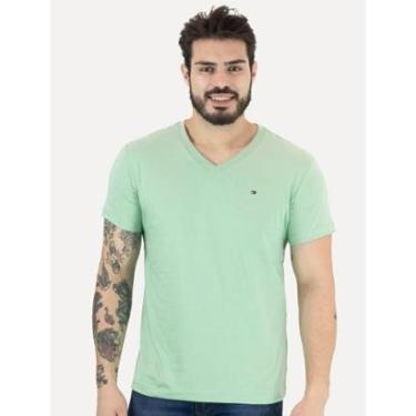 Imagem de Camiseta Tommy Hilfiger Masculina Essential V-Neck Verde Claro-Masculino
