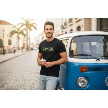 Imagem de Camiseta Casual Masculina Estampada Brasil Copa 2026 Malha Algodão do P ao G1-Masculino