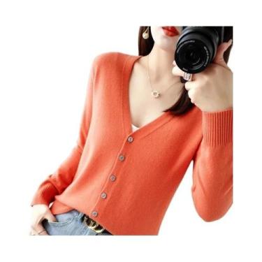Imagem de Cardigã Feminino De Tricô Com Decote Em V 2025  Suéter Casaco Estilo P