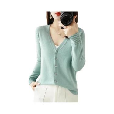 Imagem de Cardigã Feminino De Tricô Com Decote Em V 2025  Suéter Casaco Estilo P