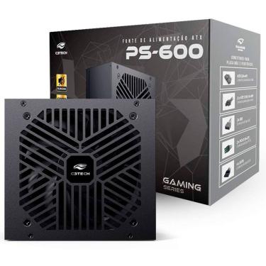 Imagem de Fonte Gamer C3Tech PS-600BK 600W Real, Silenciosa - Preta