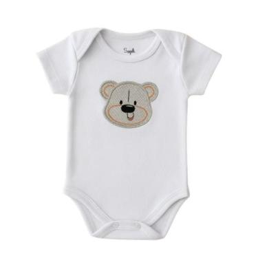 Imagem de Body Bodie Bebê Suedine Branco Estampado Manga Curta Unissex - BEBE E 