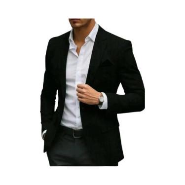 Imagem de Blazer Masculino Slim Fit Para Outono/Inverno, Cor Sólida, Casual, Com