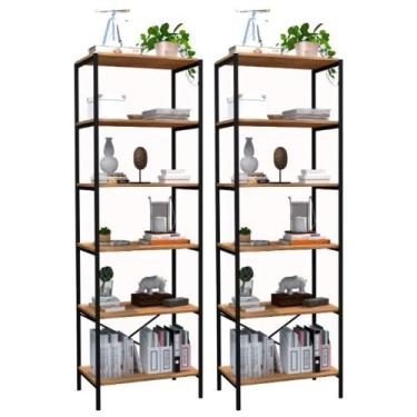 Imagem de Kit 2 Estantes Livreiro Multiuso Estilo Industrial 180cm 6 Prateleiras