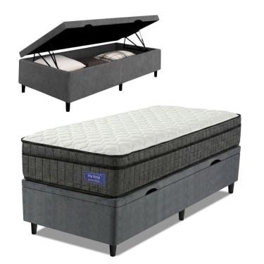 Imagem de Cama Box Baú Colchão Solteiro Ortopédico D33 Euro Pillow Ultra 88x188x66cm Cinza
