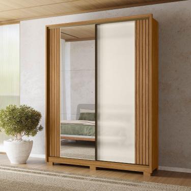 Imagem de Guarda Roupa Roupeiro Toronto com Espelho 02 Portas 03 Gavetas Freijó Off White Moval