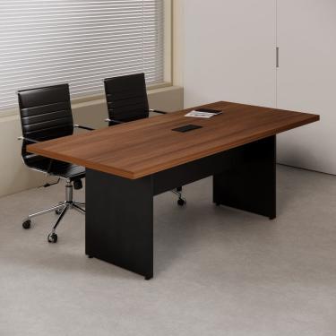 Imagem de Mesa de Reunião 6 Lugares com 1 Caixa de Tomadas Pé Painel 200x90cm Yescasa Nogal Sevilha/Preto