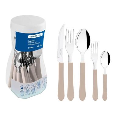 Imagem de Faqueiro Tramontina Leme Aço Inox E Polipropileno Cinza 20 Peças