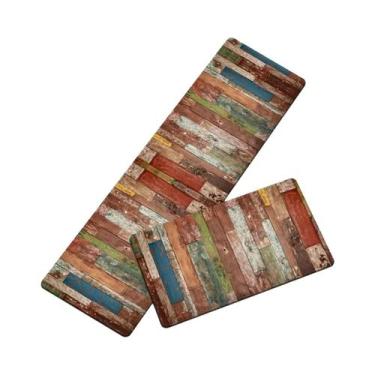 Imagem de Tapetes De Cozinha Antiderrapantes Com Painéis De Madeira Arco-Íris, T