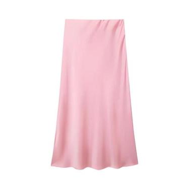 Imagem de Saia Midi De Cetim De Cintura Alta Para Mulheres, Casual, Estilo Stree