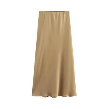 Imagem de Saia Midi De Cetim De Cintura Alta Para Mulheres, Casual, Estilo Stree