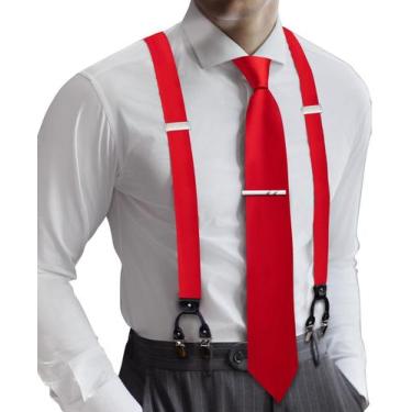 Imagem de Conjunto de suspensórios e gravatas Barry.Wang unissex vermelho ajustá